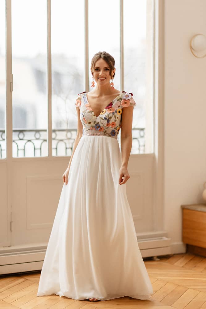 Fleur de Printemps, robe de mariée par Elsa Gary, showroom Queen to be à Bruxelles