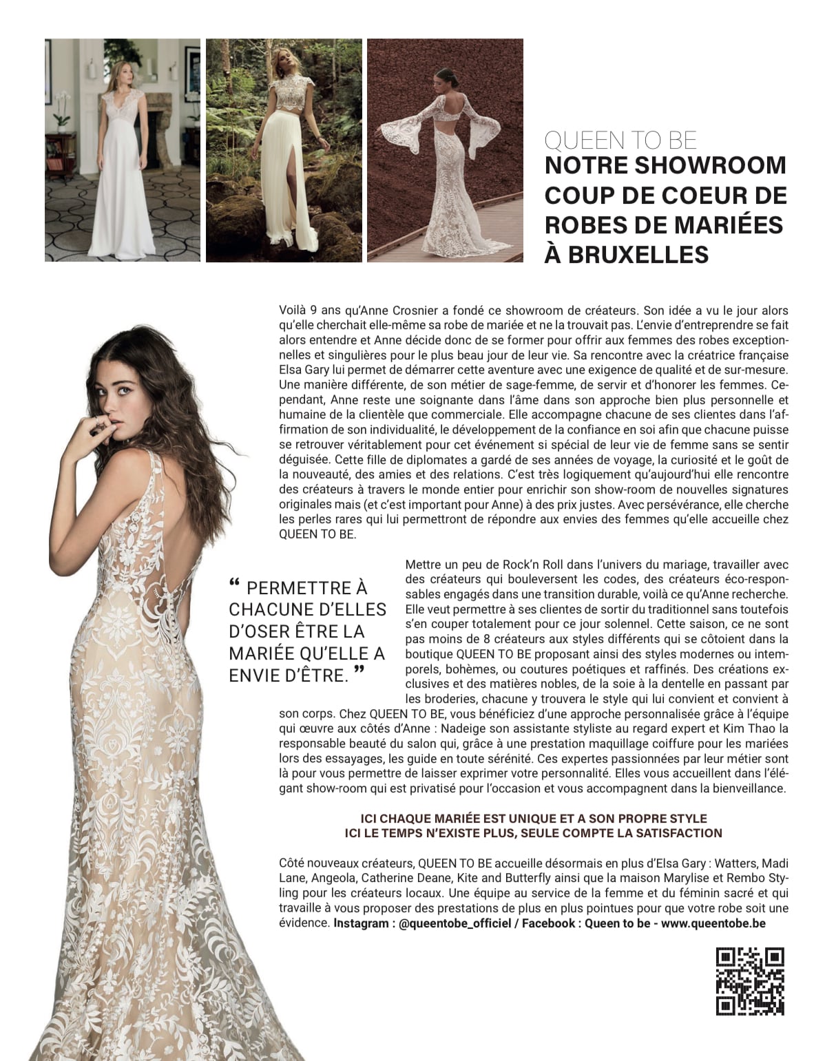 Elle Magazine parle de notre showroom de robes de mariée dans son article "coup de cœur"