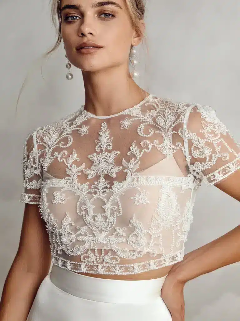 Diora Topper, robe de mariée Catherine Deane, au showroom Queen to be